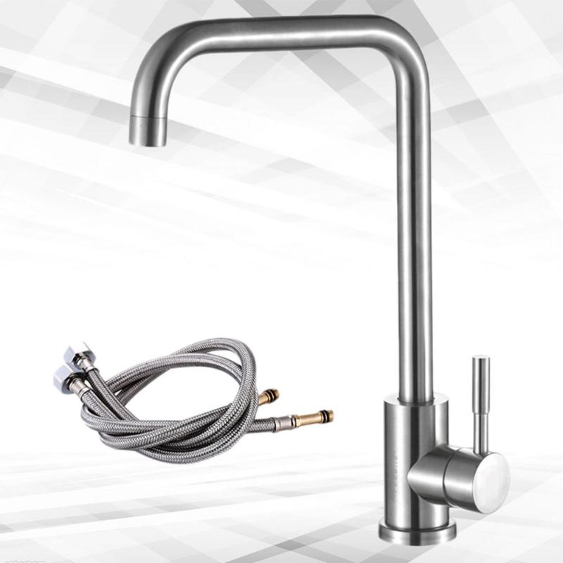 

Stainless Steel Kitchen Single Hole Cold and Hot Water Washing with 2pcs 60cm Tubes (1200g