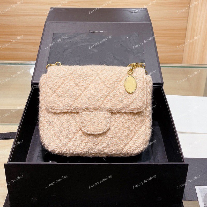

21Ss F/W France Classic Mini Flap Square Bags Tweed Matelasse Lucky Charm Chain Cross Body Shoulder Famous Designers 5 Color Clutch Purse Winter Luxury_handbags 20C, Black