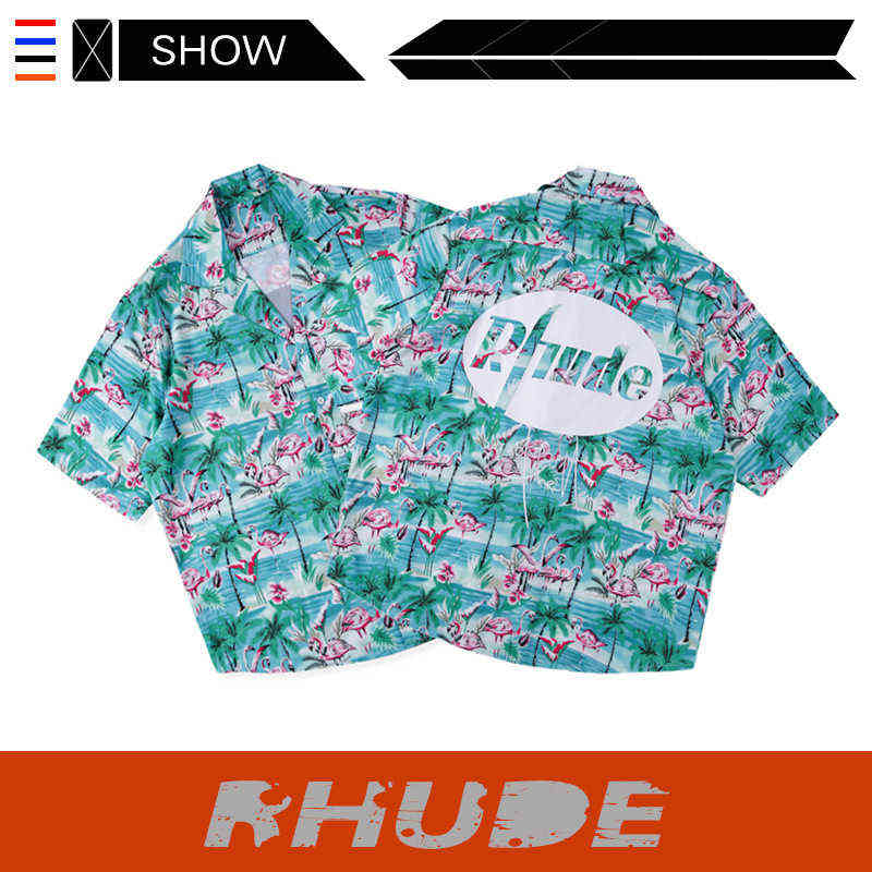 

Rhude Brand Hip Hop Short Sleeve Shirt Path York Exclusive Floral OKM5, As shown in figure