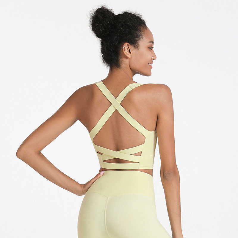 

Cross Back Sports Underwear Women's Yoga Tank Tops Gym Clothes Shockproof Vest Type Running Fitness Underwear Bra, Rose red