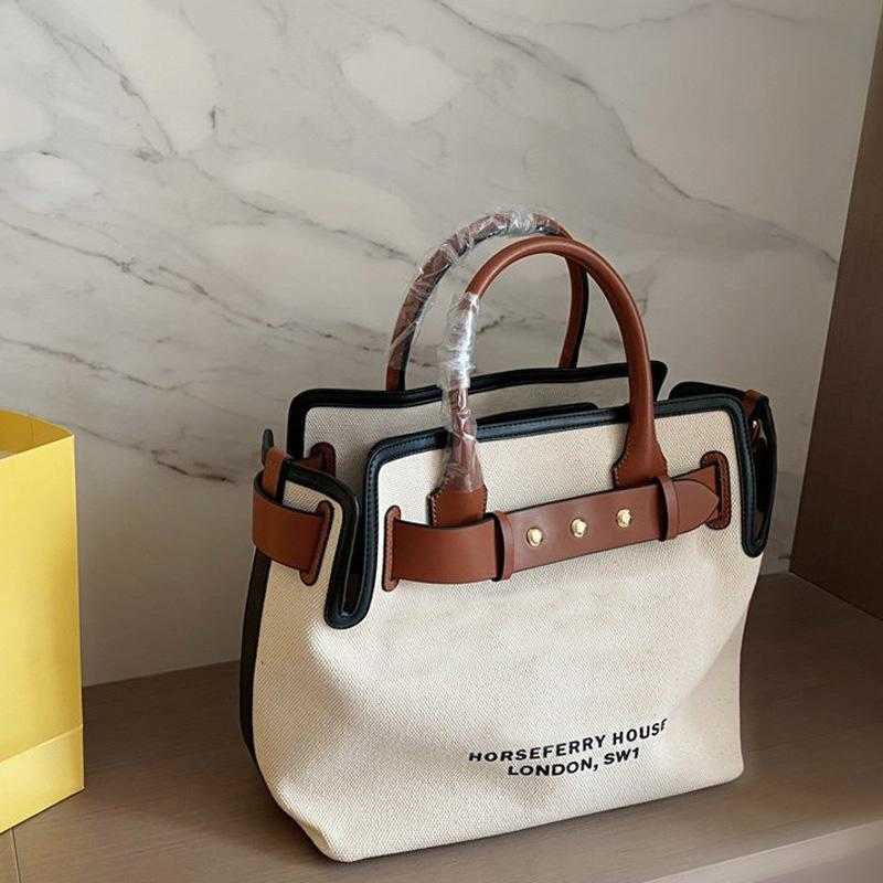 Canvas Shopping Bag Large Capacity Package Tote Bags Handbag Purse High Quality Fashion Letter White Genuine Leather 