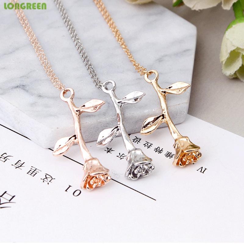 

Pendant Necklaces Rose Chain Necklace Korean Style Women Zinc Alloy Collares De Moda 2021 Accesorios Mujer Bijoux Femme