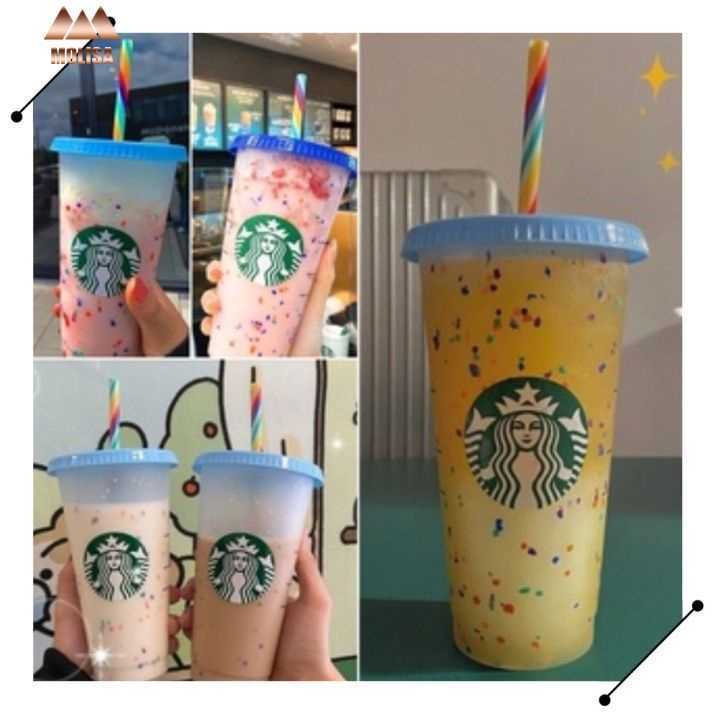 

NEW Flash powder Shiny Reusable Plastic Tumbler with Lid and Straw Starbucks Cup, fl oz, of or colour changing cup Gifts Color, Yellow