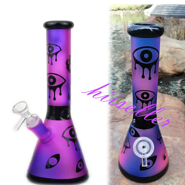 

Thick Sandblast Glass Beaker Bong Smoking Water Hookah Pipe Dab Rig Downstem Perc Ice catcher Bubbler Puprle Glass With 14mm Bowl