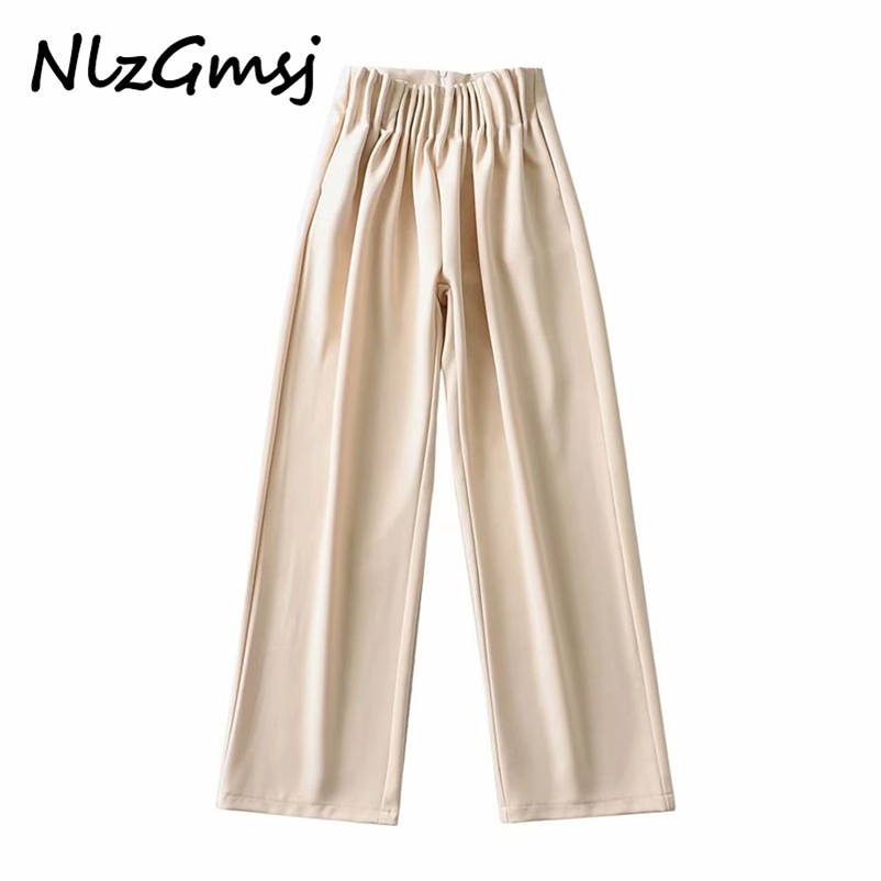

Pant Women Spring Autumn Fashion High Waist Solid Color Loose Simple Style Women's Wide Leg Pants 210628, As picture