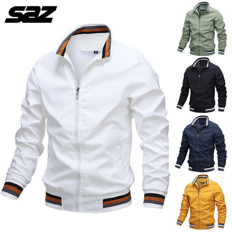 

Saz Mens Spring Autumn Jackets Casual Thin Male Windbreakers College Bomber Black Windcheater Hommes Varsity Jacket X0621, White
