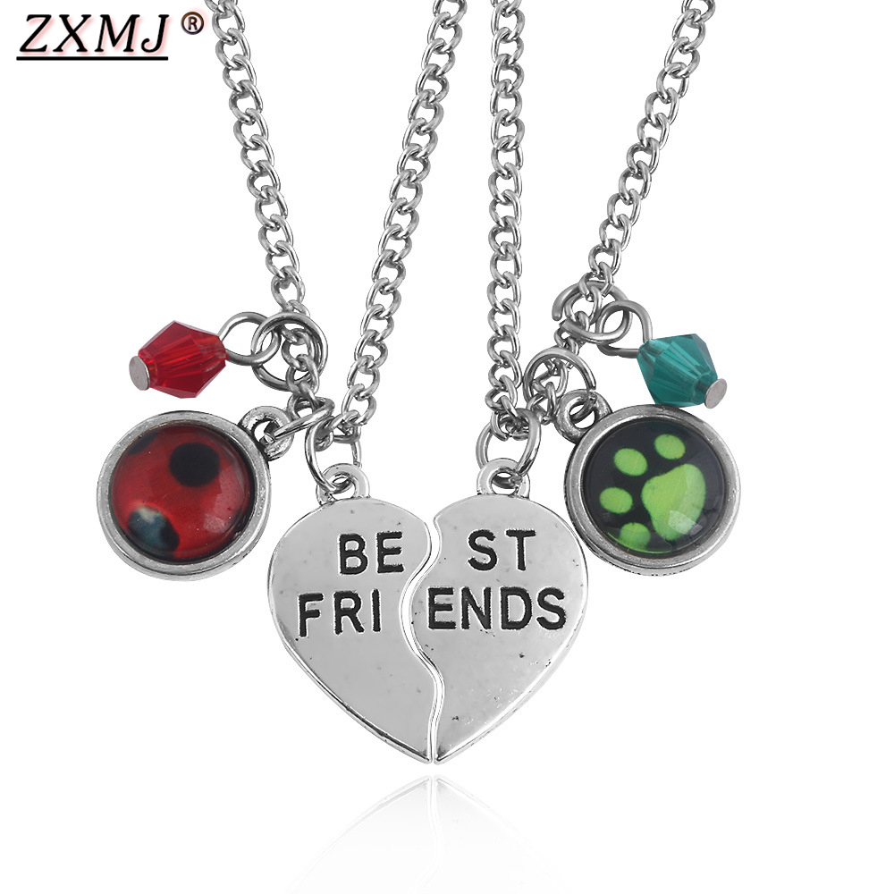 

yutong ZXMJ Ladybug Girl Noir Necklaces BEST FRIENDS Half Broken Love Heart Pendant Solid Couples Jewelry Gift Valentine's Day Necklace