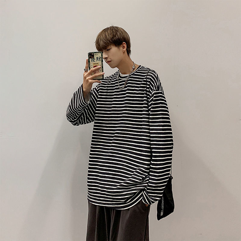 

2021 New Men's Fashion Striped Printing Coats Round Neck Hoodies Cotton Clothes Casual Sweatshirts 3 Color Pullover Size M-2xl Qoii, Red
