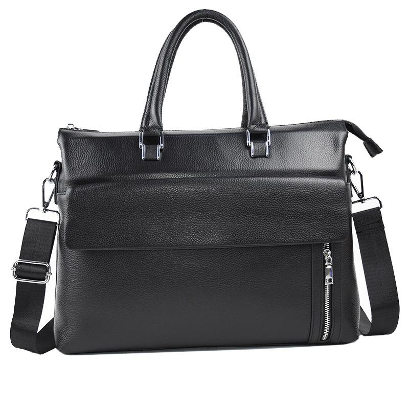 

Handbag men's bag horizontal Cowhide leather briefcase men's business first layer cowhide Totes bag shoulder messenger, Black