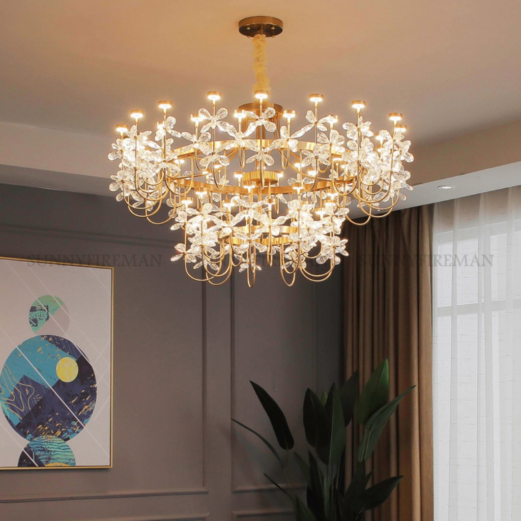 

Post Modern Copper Luxury Crystal LED Chandelier Pendant Lamps Light Creative Restaurant Wreath Warm Romantic Living Room Bedroom Room Lights