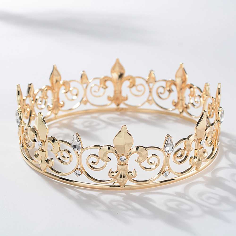 

x natural store Metal Crowns and Tiaras for Men Royal Full King Crown Prom King Party Hats Costume Cosplay Hair Accessories Gold H0827