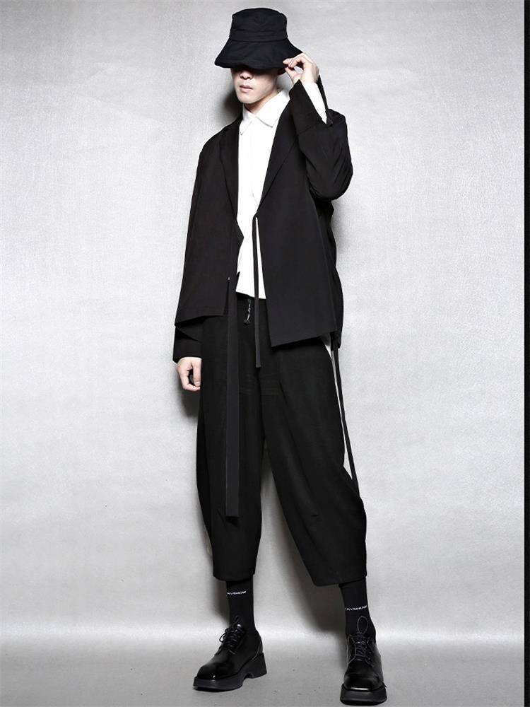 

Men' Trench Coats Spring And Autumn Personality Asymmetrical Design Classic Casual Dark Elegant Loose Large Size Windbreaker, Black