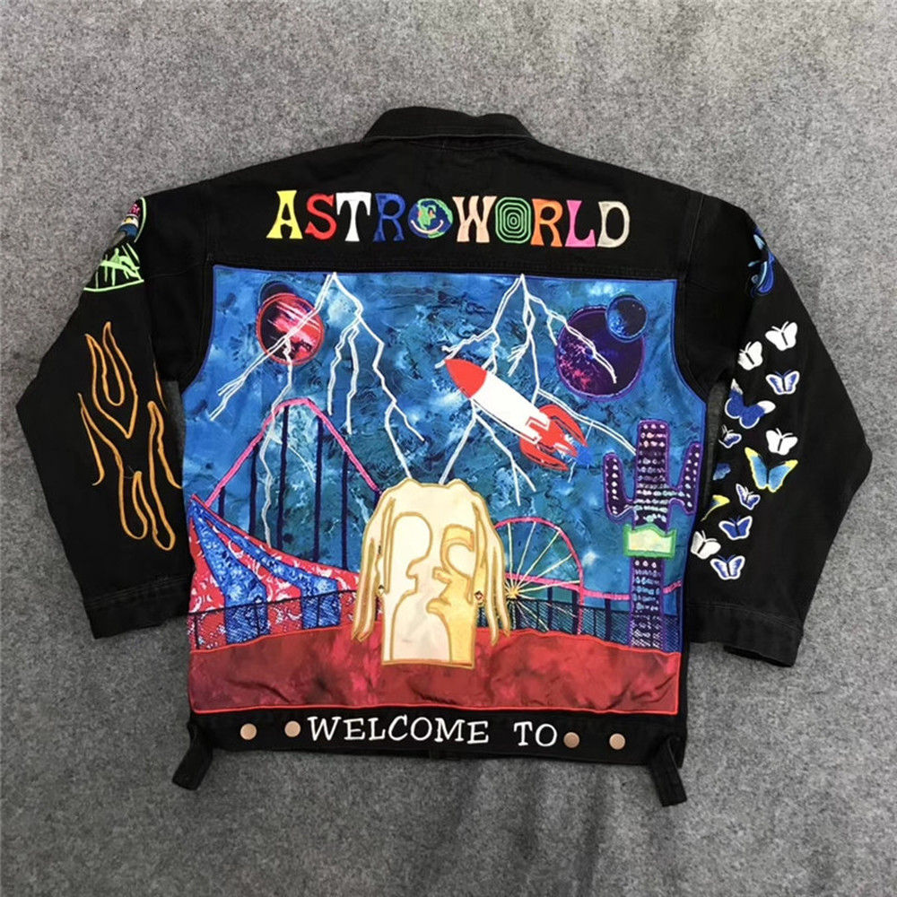 

2021 New Bordado Travis Scott Astroworld Denim Jaquetas Femininas Hip Hop Jeans Jaqueta Masculina Xn53