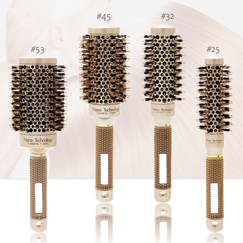 

Hair Comb Brush Nano Hairbrush Ceramic Ion Round Barrel Hairdressing Styling Tool FnLune Professional Curling Iron