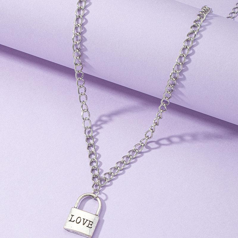 

Chokers Ins Rhodium Chain Love Letters Lock Key Minimalist Pendant Choker Necklaces Trendy Korean Fashion Women Girl Party Jewelry