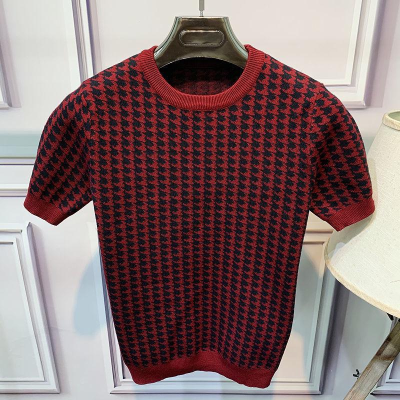 

Men's Sweaters Fall/winter Short Sleeve Knitwear Crew Neck Jacket Korean Slim Handsome Half Sweater, White;black