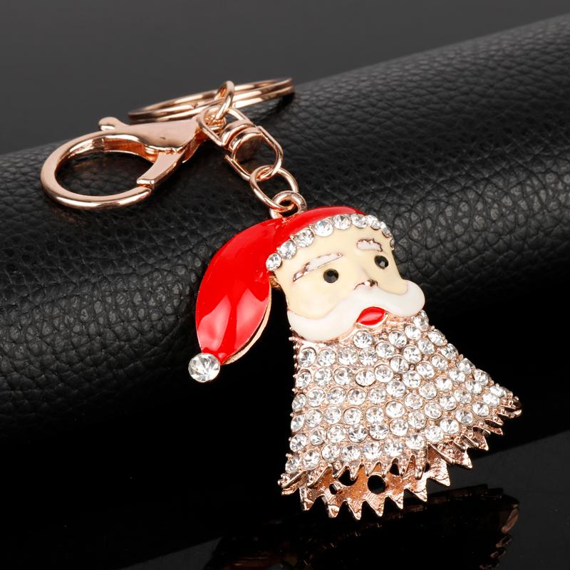 

Keychains Crystal Jewelry Christmas Santa Claus Keychain Keyring Women Men Girls Handbags Car Key Luxurious Charm Beauty Gift