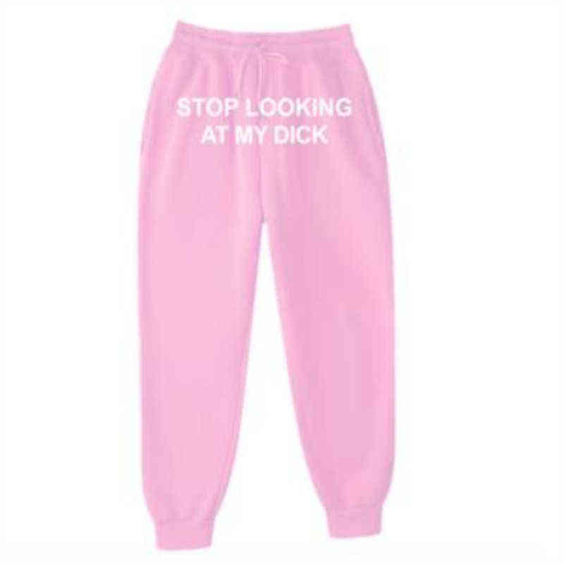 

Autumn Winter Fleece Men Women Joggers Sweat Pants Stop Looking At My Dick Sweatpants Hip Hop Print High Waist Trousers Y211115, Navy