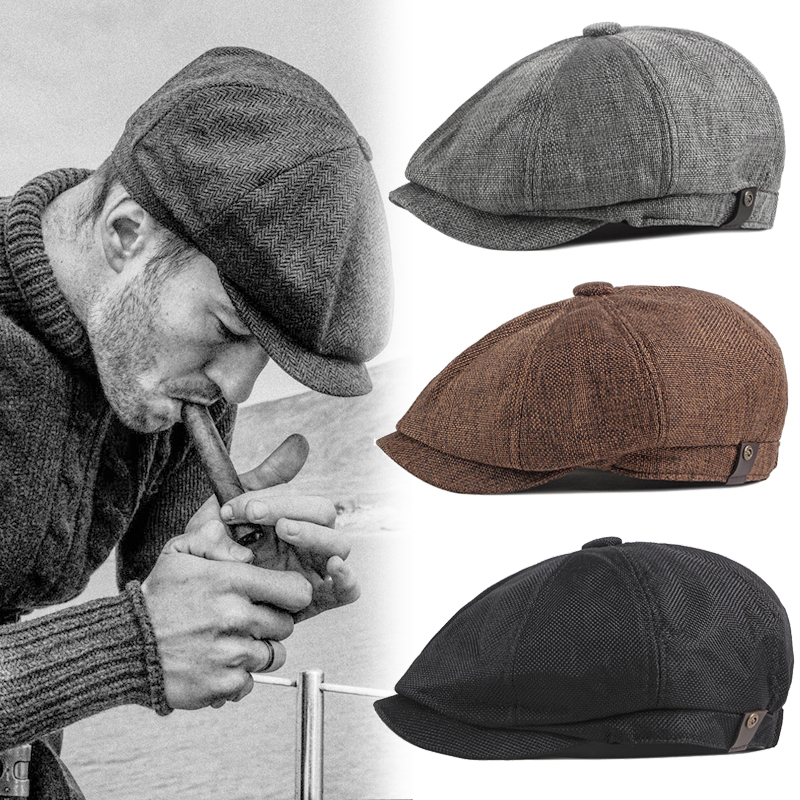 

Vintage Men Beret Newsboy Hats Classic Western Newsboy Caps Cotton Blend Beret Hat Flat Brim Adjustable Men Spring Berets Cap, As pic