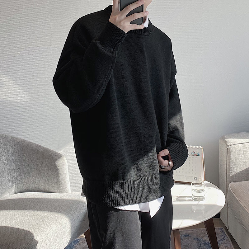 

2021 New Winter Thick Sweater Men's Warm Fashion Casual O-neck Knit Pullover Men Wild Loose Korean Knitting Sweaters Mens Clothes M-2xl Svd1, Black