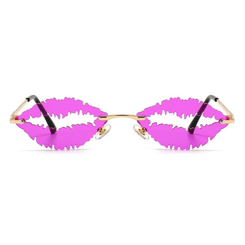 

fashion personality frameless lips sunglasses women designer retro metal legs sun glasses females purple shades NX