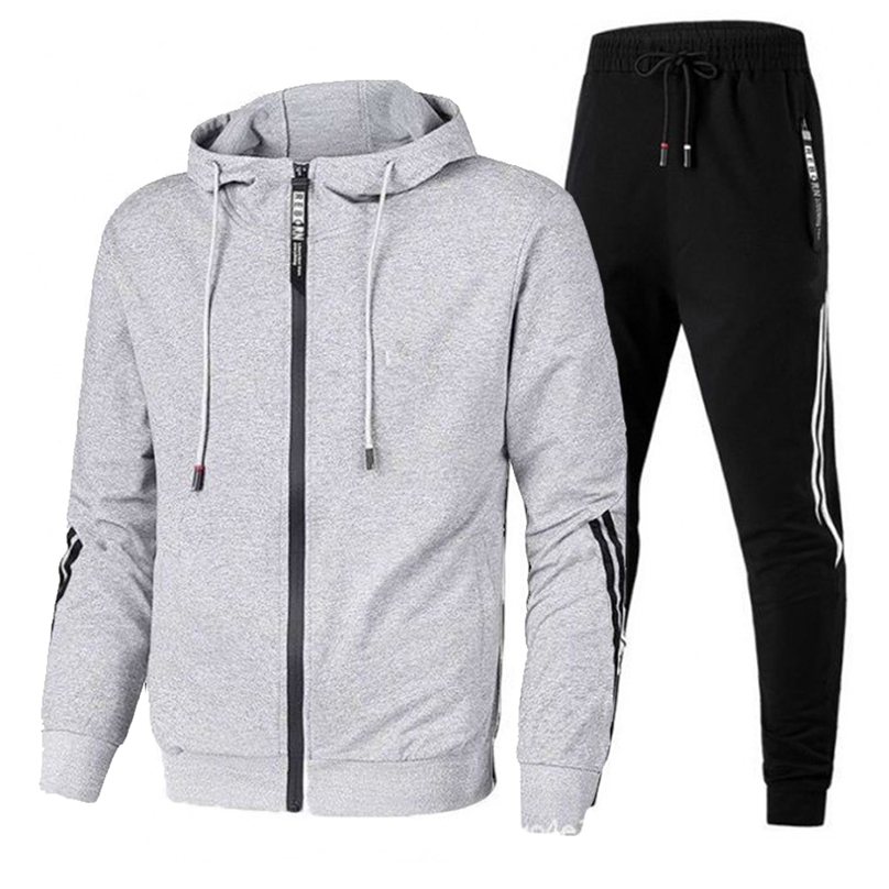 

Men Casual Sets Jogger Tracksuit Zipper Hoodies+Pants 2PC Sets Men's Sportswear Sport Suit Oversized Men Clothing 211109, White