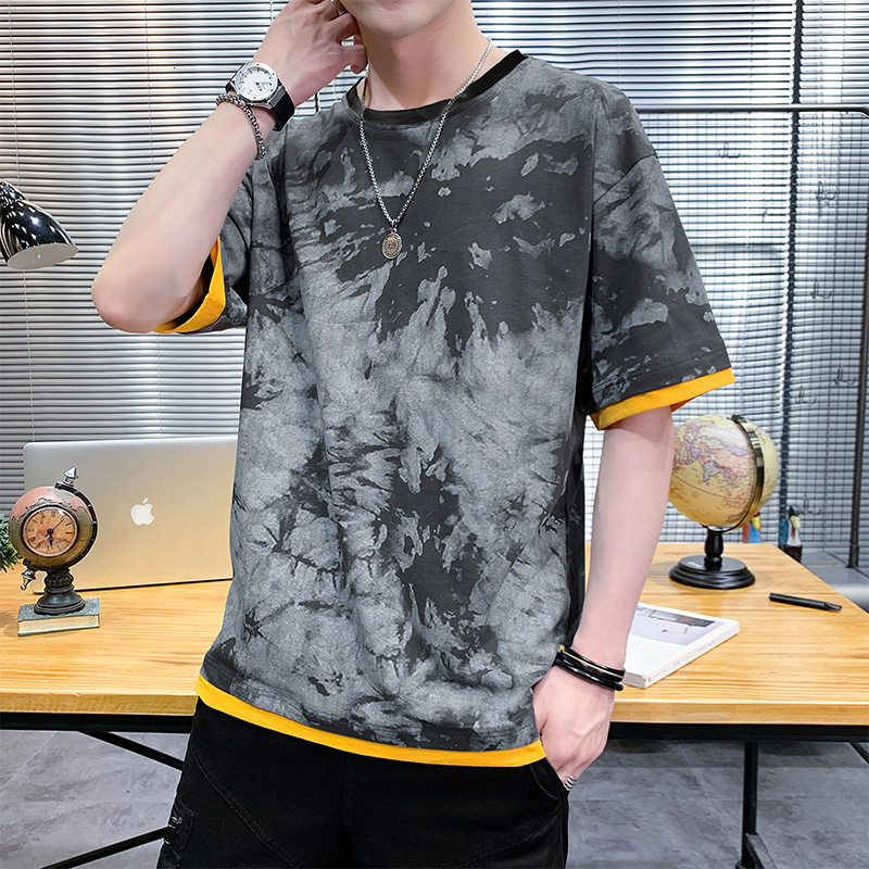 

2021 Short-sleeved Men Summer New Monogrammed T-shirt Fashion Trend Casual Versatile O-neck Shirt Male Big Size 14rc, Blue