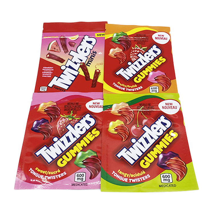 

600 mg candy packaging bags twizzlers gummies sweet fruity minis twists tangy smell proof zipper mylar plastic bag
