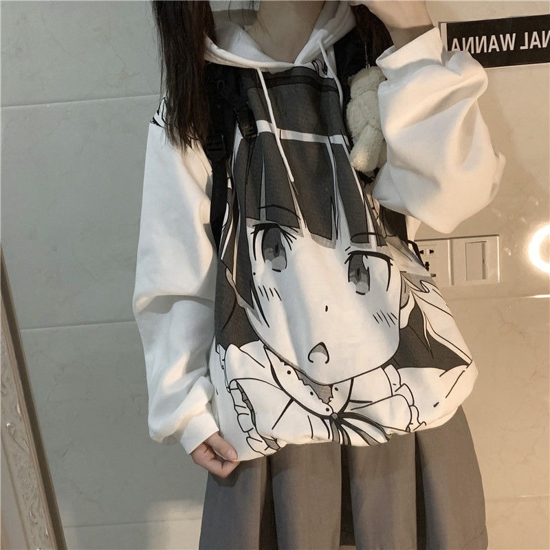 

Japanese Harajuku Manga Sweatshirt Anime Sweatshirt with Print Spring 2021 Fashion Women Streetwear Women Tops Long Sleeve, Black