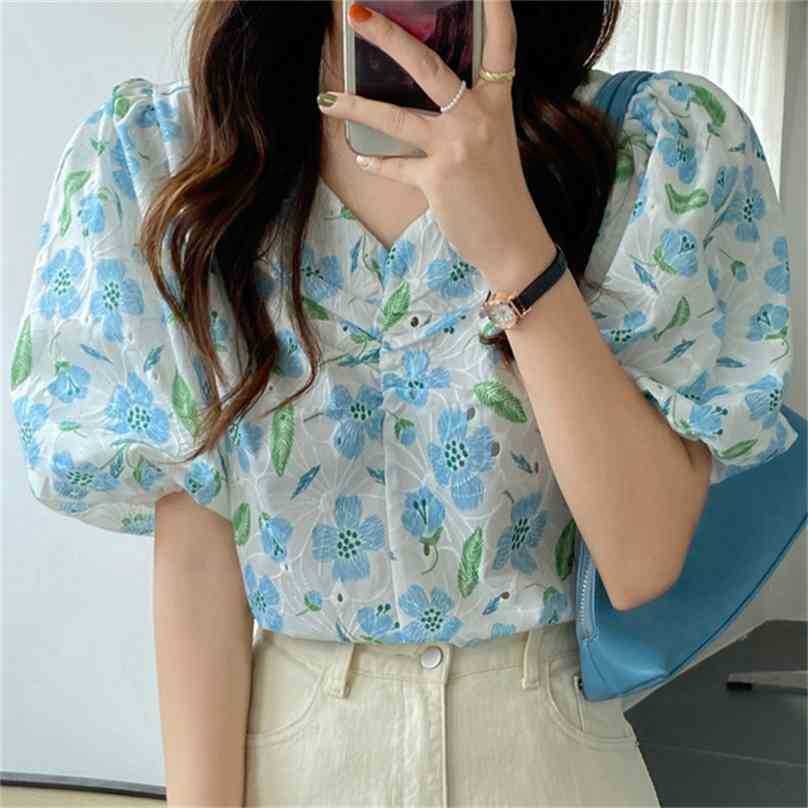 

Holiday Style Printed Prom Shirts Vintage Beach Tops Streetwear Sweet Sexy Floral Party Loose All Match Blouses 210525, Yellow