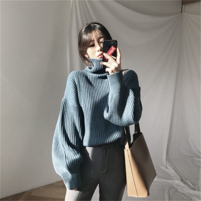 

female fashion shirt 2021 autumn and winter new loose turtleneck lazybones sweater with long sleeves m13y, White;black
