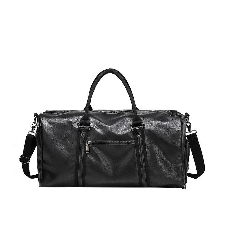 Large Capacity Leather Travel Bag Portable Dry Wet Separation Black Duffle Fitness PU Sport Bag-image-749236052