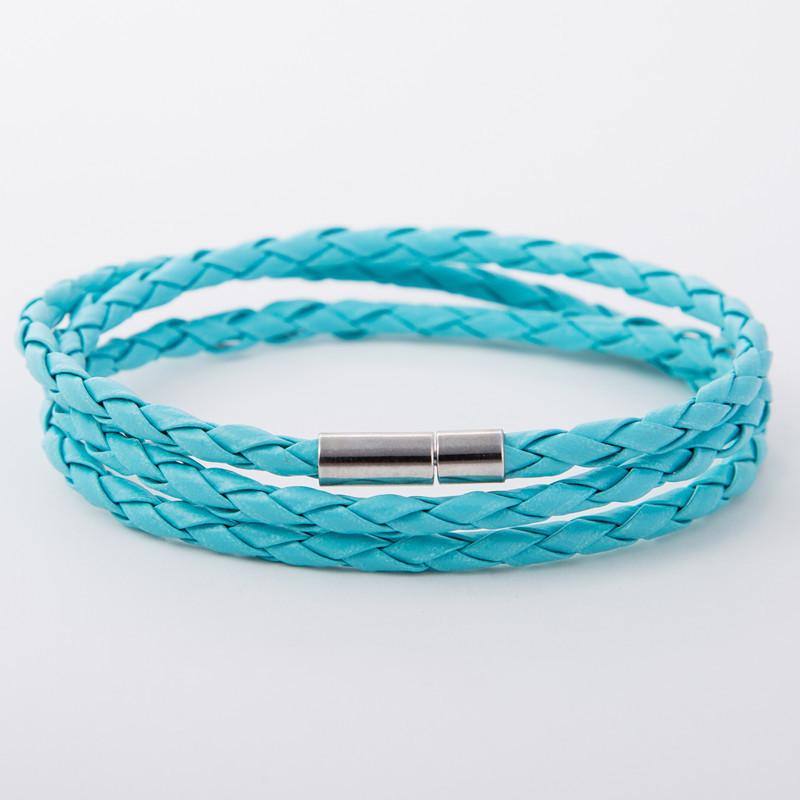 Charm Bracelets Sky Blue Woven Bracelet Couple Magnetic Clasp Men Women Braided Leather Steel Rope Unisex-image-707213669