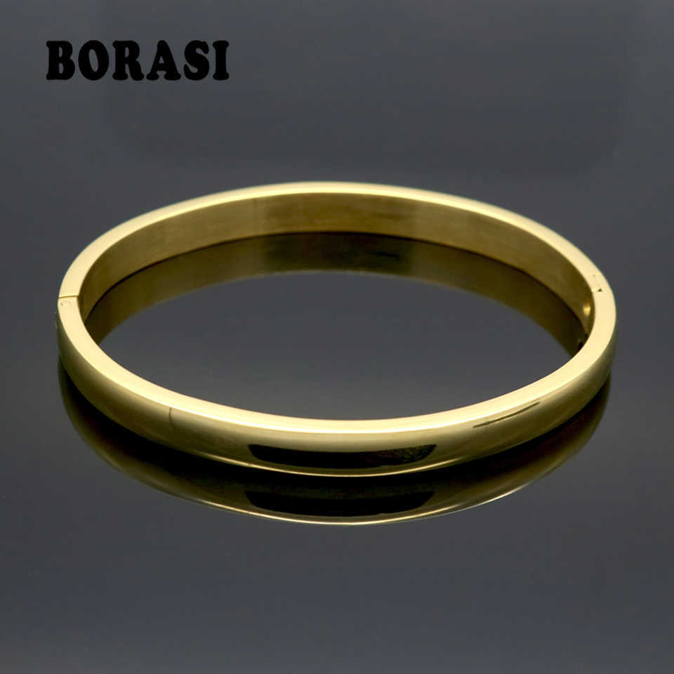 

Simple Smooth Couple Jewelry Rose Gold Color Lover Bangle Plain Stainless Steel Bracelets & Bangles for Men Women Present Q0719