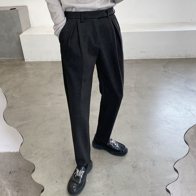 

2021 New Male in Warm Woolen Load Casual Black Suit Business Fine Western-style Pants Y1we, Dark gray.