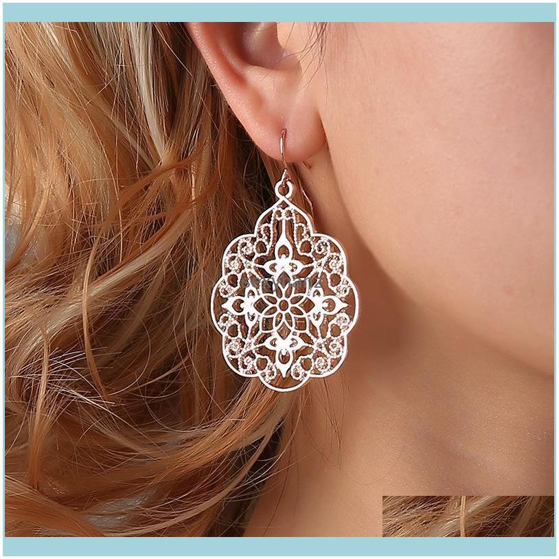 

Dangle & Chandelier 20Pairs/Lot Brand Hollow Flower Stud Selling Metal Earrings Hook Women Gold Fashion Geometric Ear Jewelry Drop Delivery