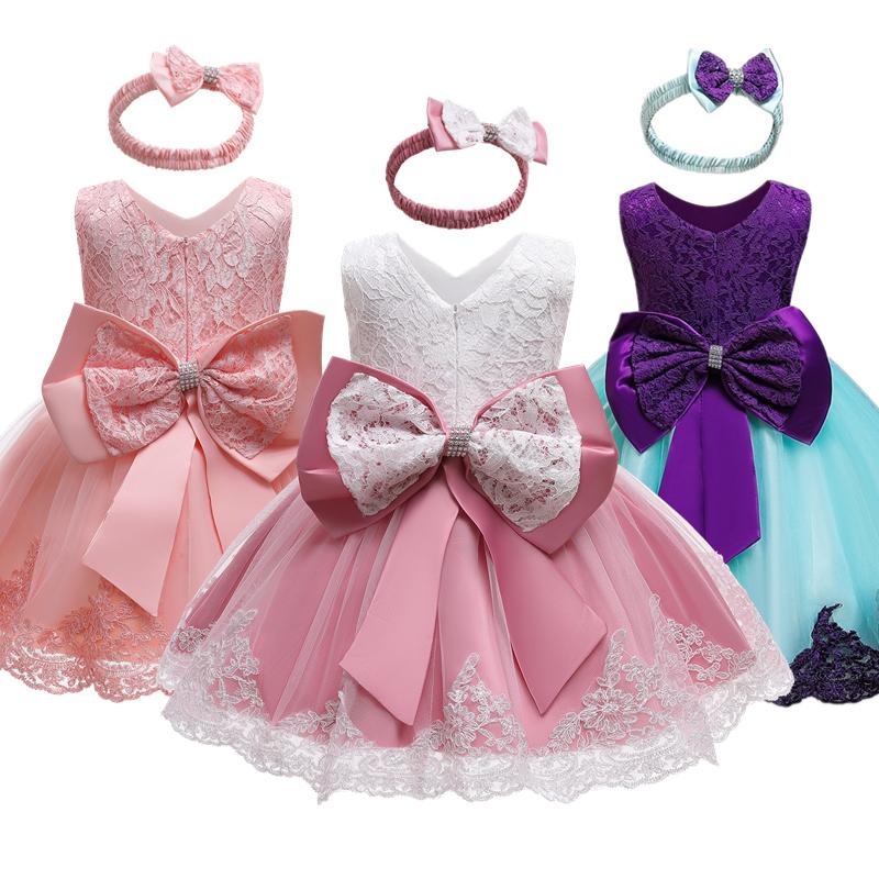 

Girl's Dresses 1 Year Old Baby Girls Dress For Born Clothes Big Bowknot Formal Girl Birthday Party Christening Gown, Red;yellow