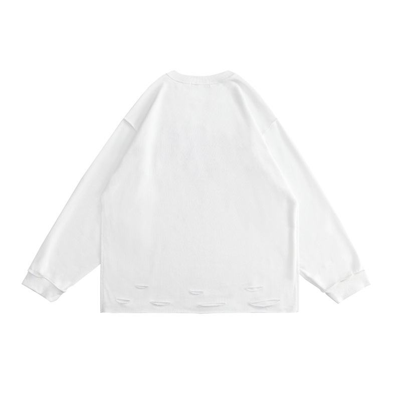 

Henry foam printed perforated long sleeve sweater for men 2021 new spring and autumn couple loose round neck net red, White