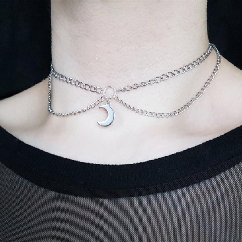 

Chains Gothic Crescent Moon Chain Choker Necklace Goth Jewelry Statement Novelty Pendant Fashion Witch Charm Women Gift 2021