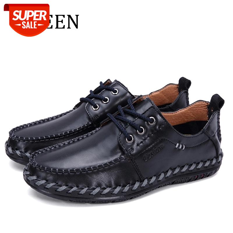 

YWEEN New Handmade Men's Casual leather shoes all-match British fashion sewing shoes Man Slip On Shoes #bh86