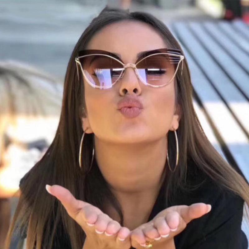 

Sunglasses NAUQ Trend Metal Cat Eye Women Brand Designer Ocean Lens Shade Mirror Gradient Sun Glasses Ladies Vintage Eyewear