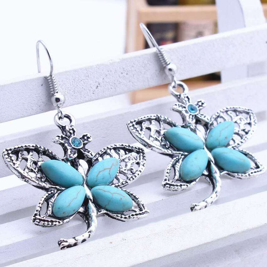 

women's small butterfly Tibetan silver turquoise Charm earrings GSTQE088 fashion gift national style women DIY earring