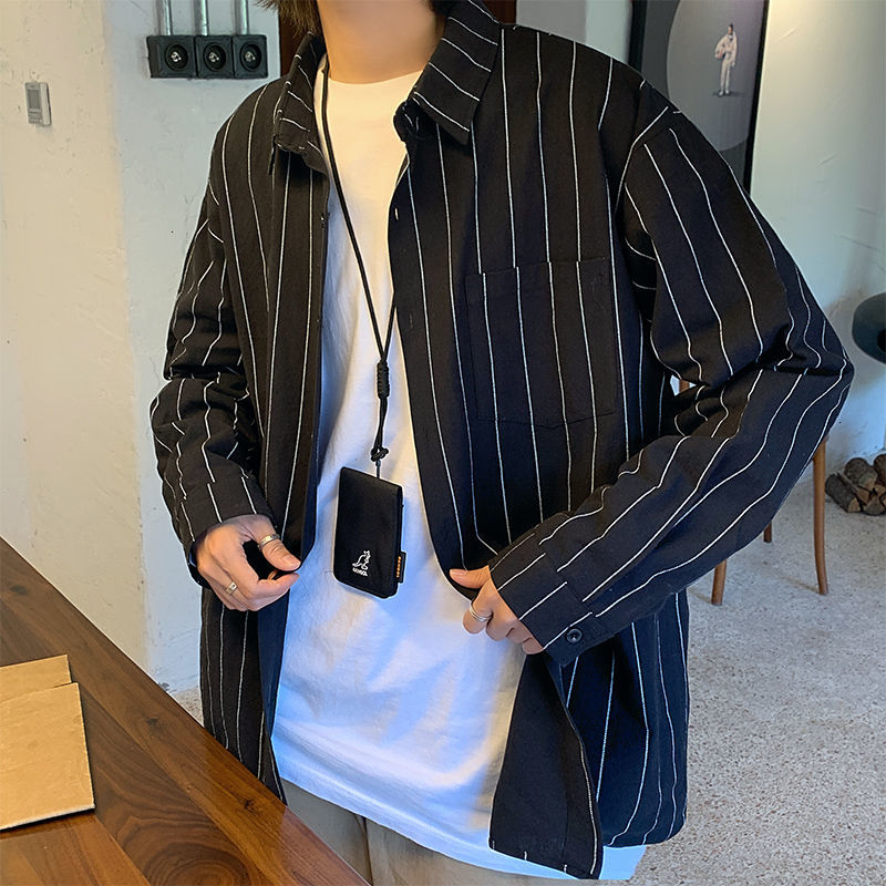 

2021 New Hawaiian Cargo Long Sleeve Stripe Fashion French Casual Shirt Cuff Male Shirts Streetwear 574l, White