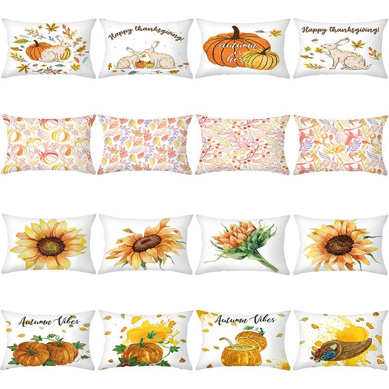 

Cushion/Decorative Pillow 2022 Thanksgiving Waist Pillowcase Yellow Pumpkin Sunflower Peach Skin Plush Car Sofa Cushion Cover, Yz070-26