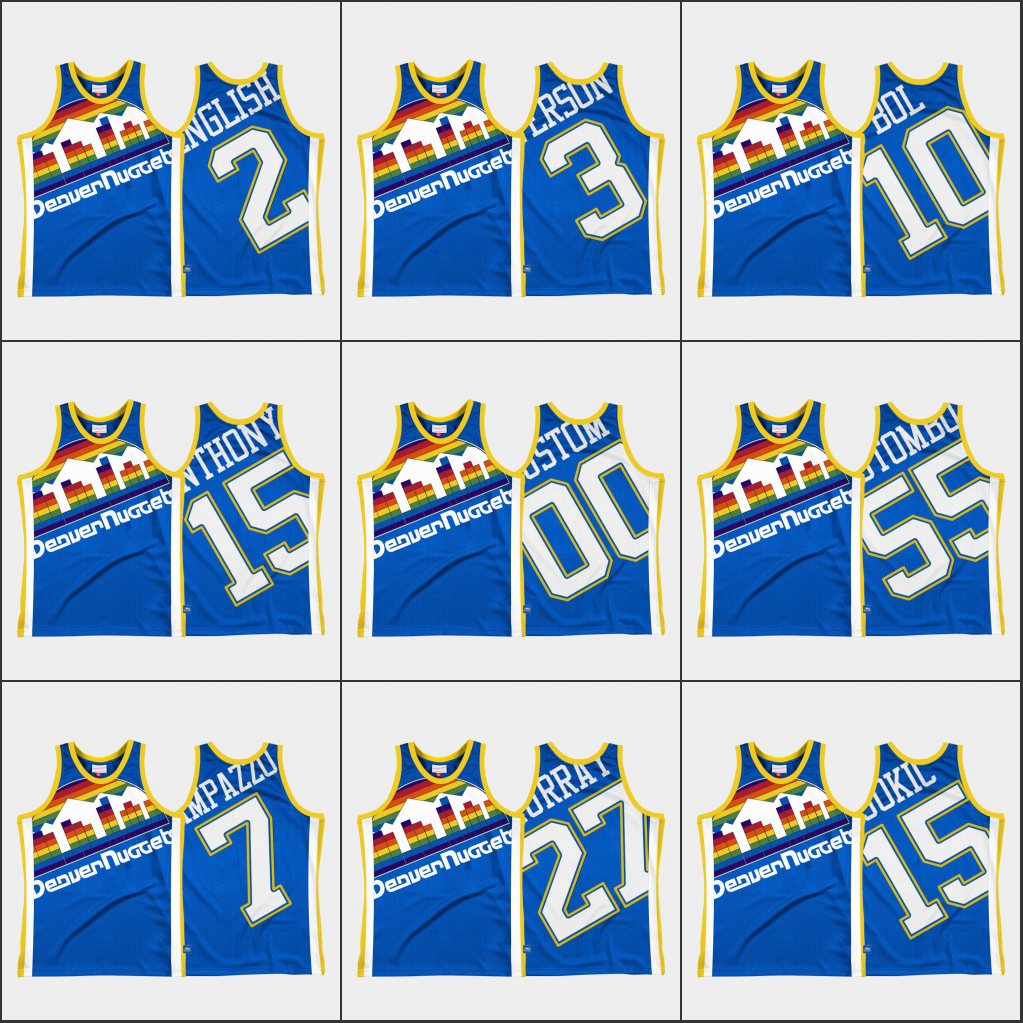 

Men DenverNuggetsNikolaJokic Jamal Murray Bol Bol Dikembe Mutombo Monte Morris Custom Big Face2.0 Retro Jerseys Royal, Black