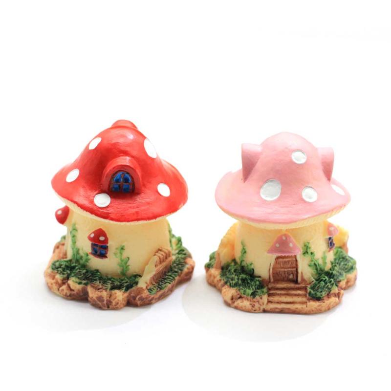 

Decorative Objects & Figurines Red Pink Mushroom House Figurine Fairy Garden Decoration Figure Home Cake Ornaments Building Statue Resin Cra