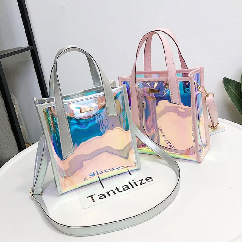 

Duffel Bags Holographic Laser Messenger Jelly Rainbow Hologram Transparent Handbag For Women Composite Bag Ladies Shoulder, Black