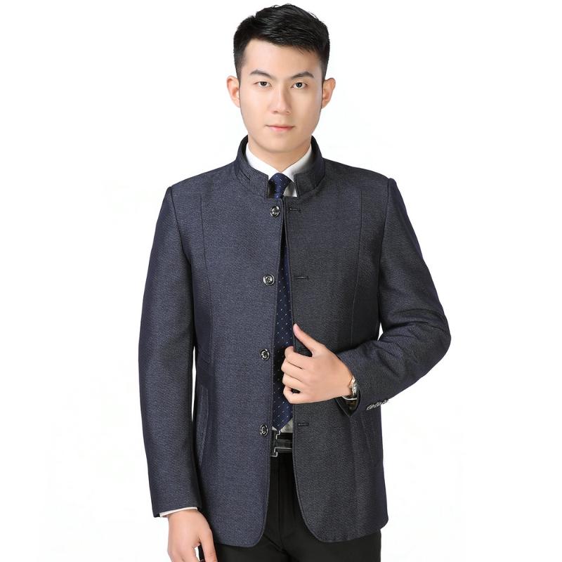 

Men's Suits & Blazers Men Chinese Tunic Mandarin Collar Single Breasted Sun Yat Sen Mao Suit Male Elegant Red Grey Blue Zhongshan Coat, Gray