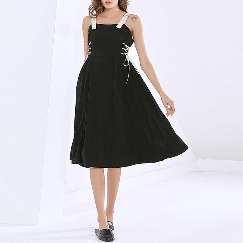 

Summer Solid Slim Waist Sexy Suspender Skirt Bowknot Bandage Swing Dress French Fashion Elegant Bodycon Vestidos 13A115 210525, Black