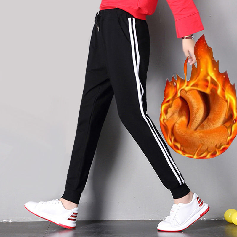 

2021 New Winter Thick Cashmere Lamb Hot Side Stripe Women's Sweatpants Pse9, Yellow lined